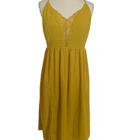 Lulu's Dresses Lulus Melena Mustard Yellow Lace Backless Midi Dress
